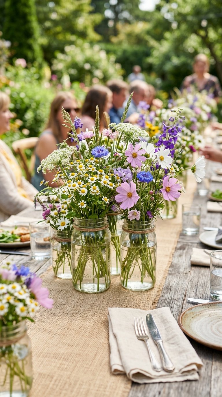 Use Wildflower Centerpieces in Mason Jars