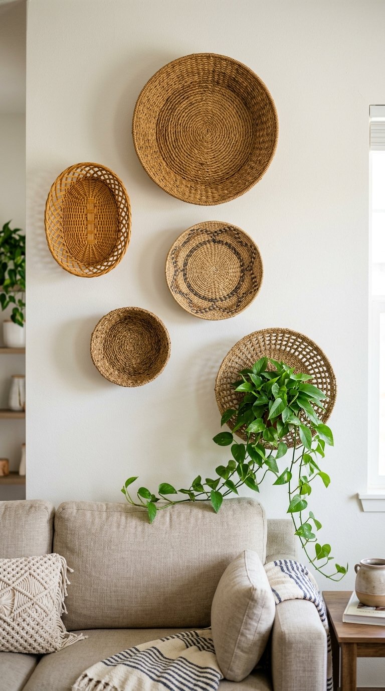  Use Woven Baskets as Storage and Wall Art Simultaneously