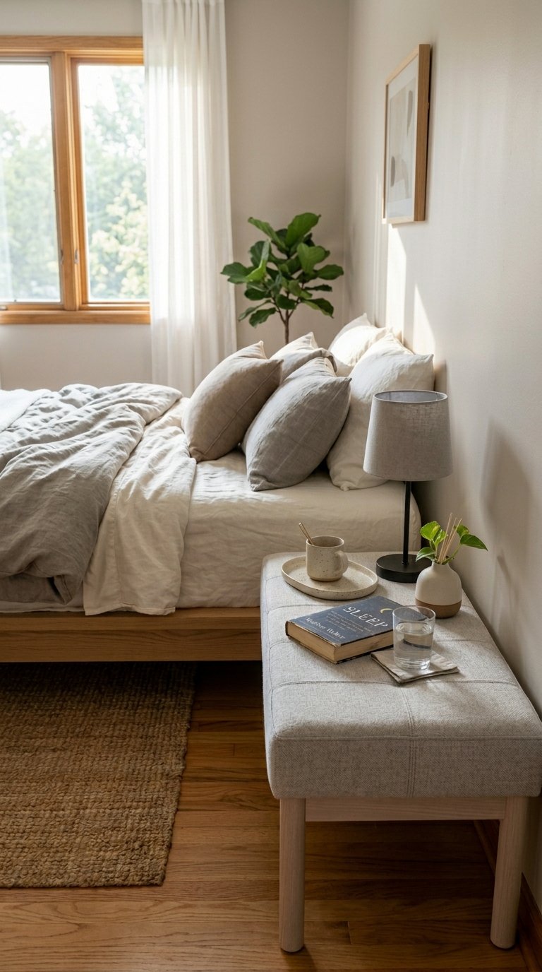 Use a Bench as a Bedside Table Alternative