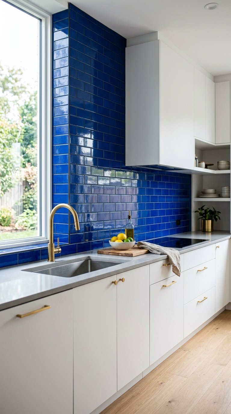 Use a Bold Colour Tile Backsplash as the Kitchen's Statement Piece