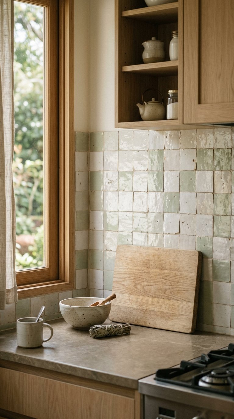 Use a Ceramic Tile Backsplash in Muted, Natural Tones