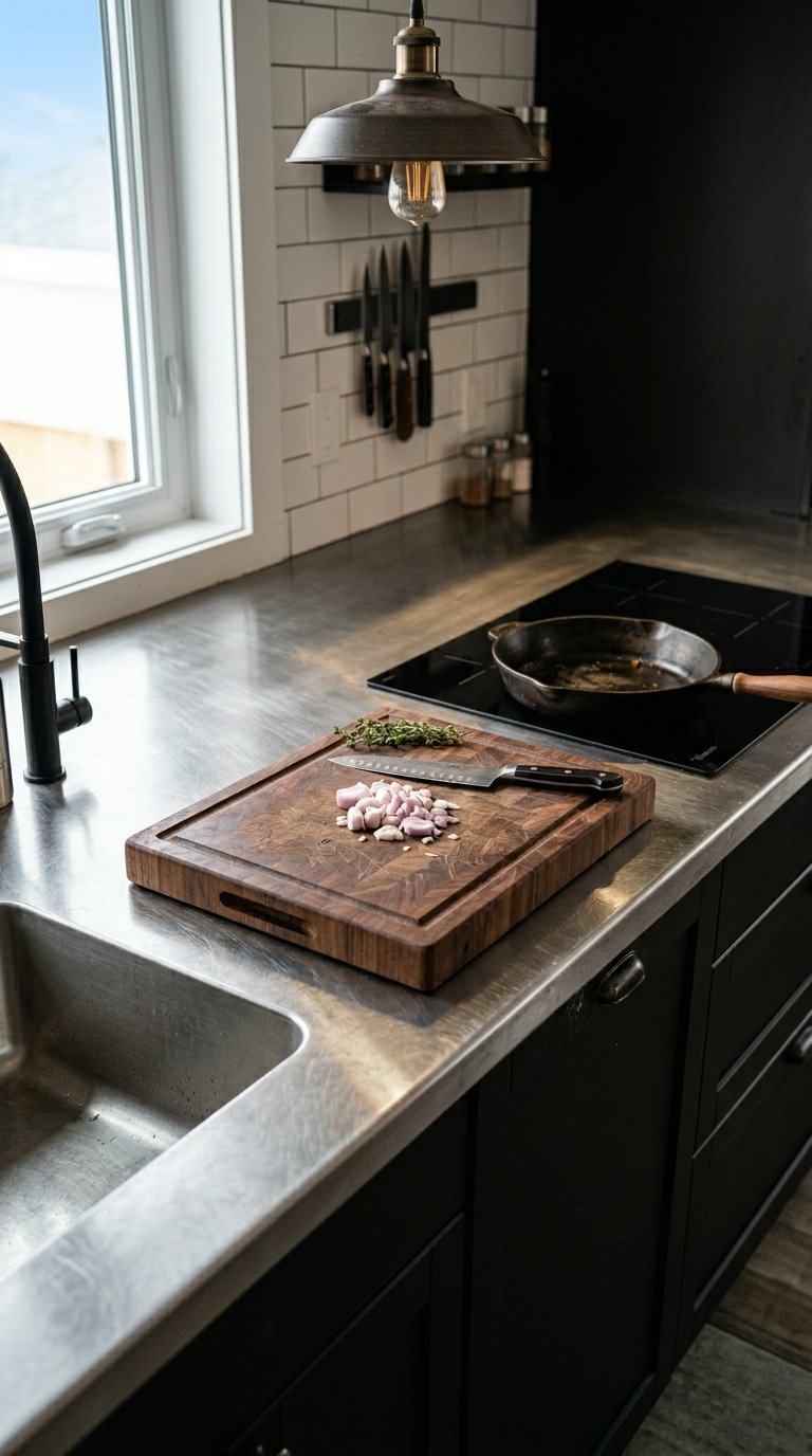 Use a Concrete or Steel Kitchen Countertop