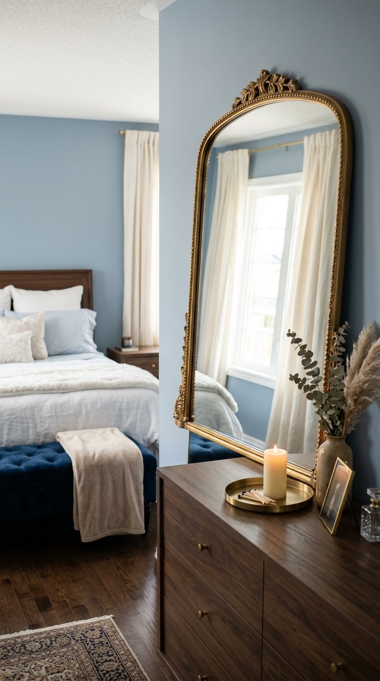  Use a Gold-Framed Mirror as the Bedroom Focal Point