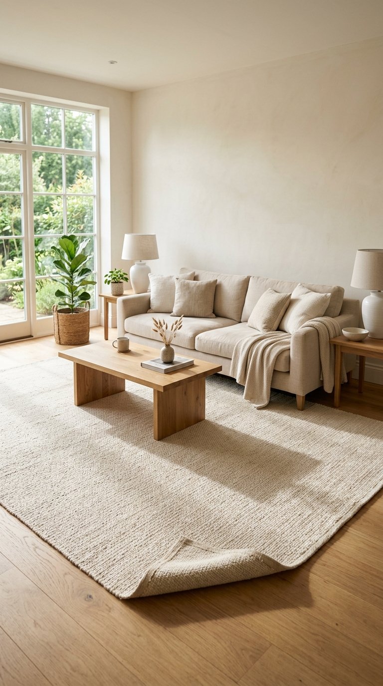 Use a Light-Colored Area Rug to Ground the Space
