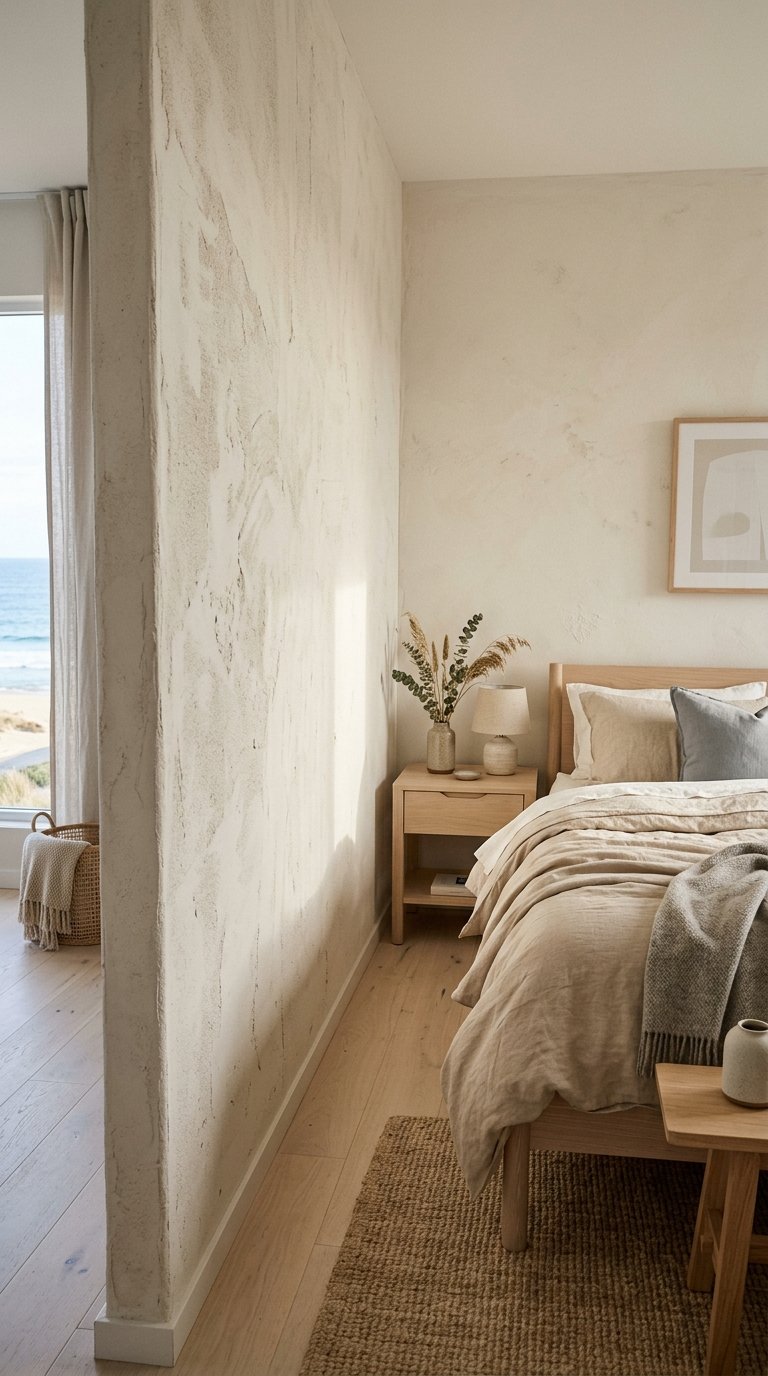 Use a Limewash or Roman Clay Finish on the Headboard Wall