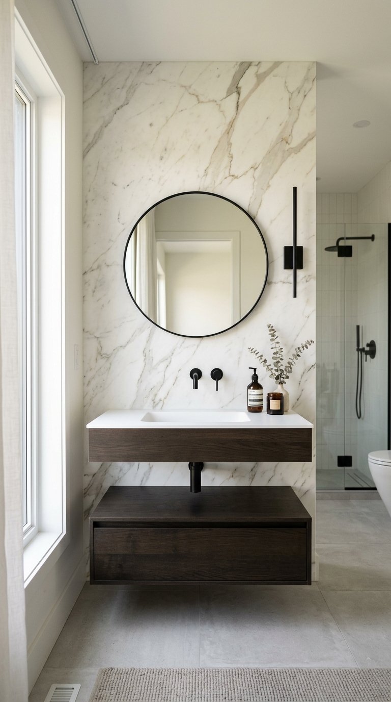 Use a Marble Accent Wall Instead of Tiling the Whole Room