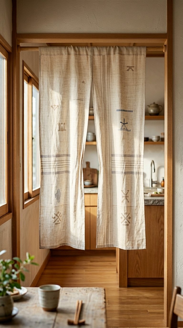 Use a Noren Fabric Panel at the Kitchen Entrance