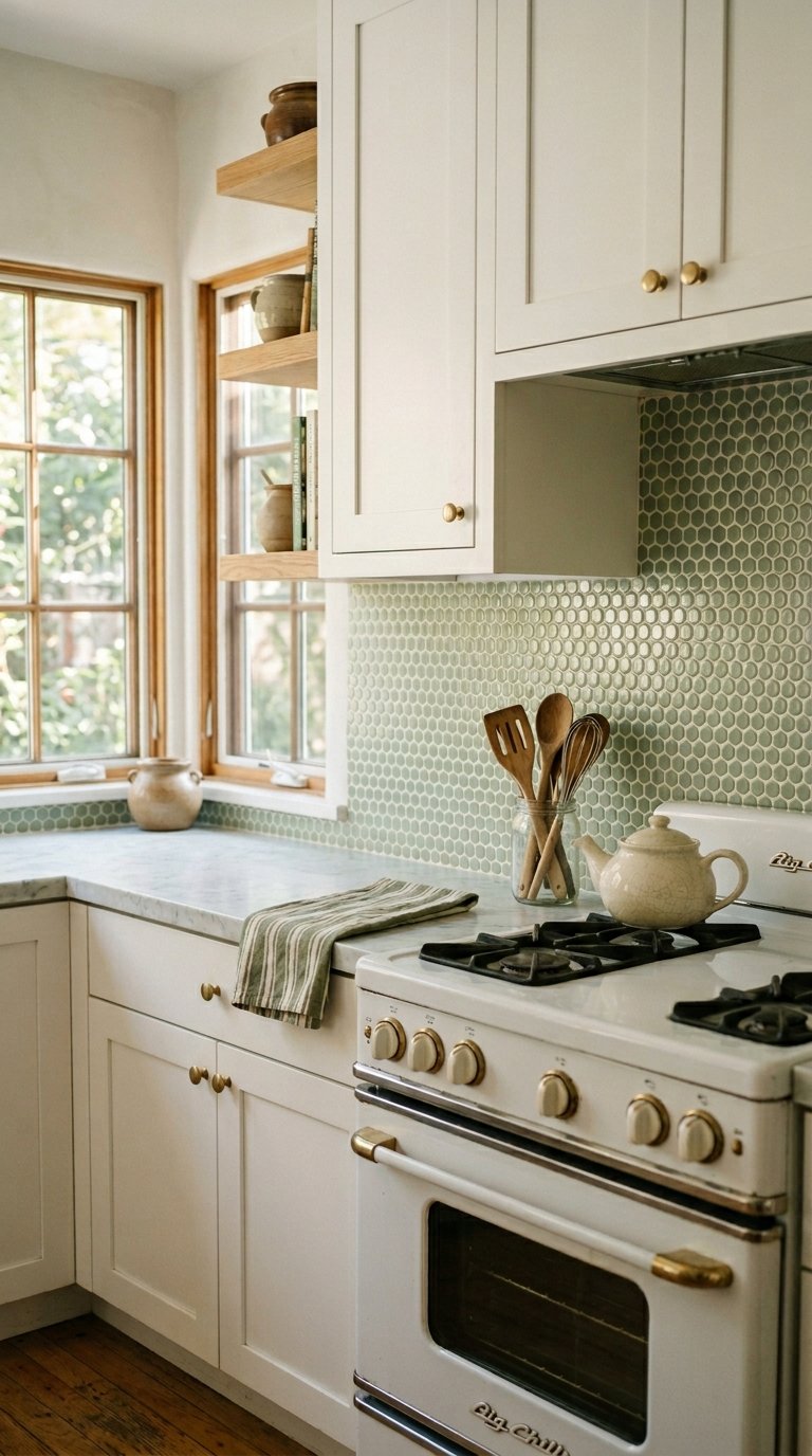 Use a Penny Round Mosaic for a Retro Kitchen Look