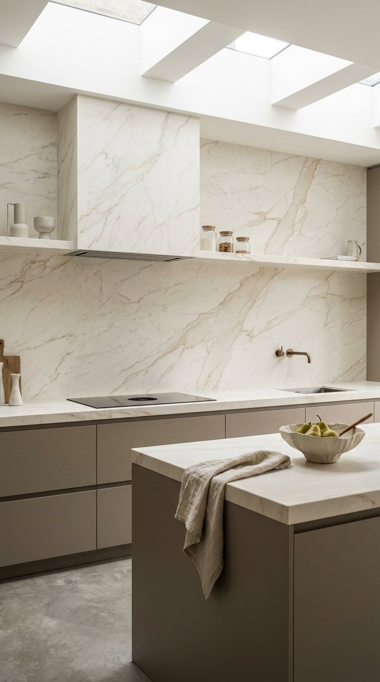 Use a Single Large-Format Porcelain Slab as the Backsplash