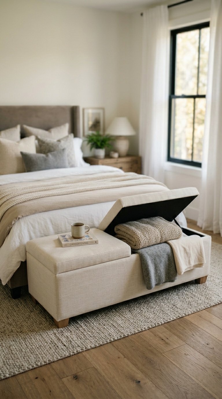 Use a Storage Ottoman Bench to Solve the Blanket Problem