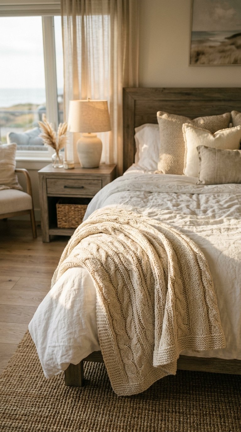 Use a Textured Cream Knit Throw as a Decorative Accent