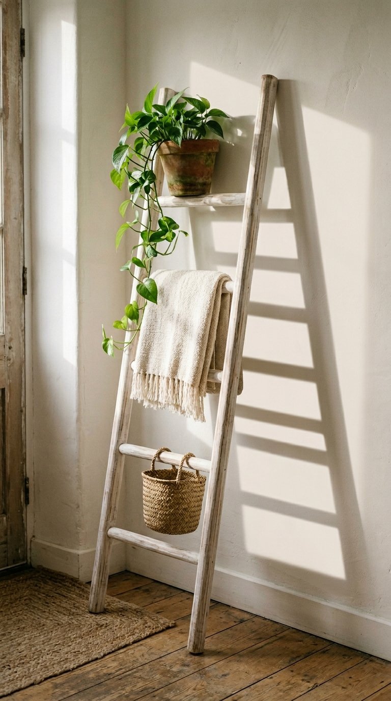 Use a Vintage Wooden Ladder as a Display Shelf