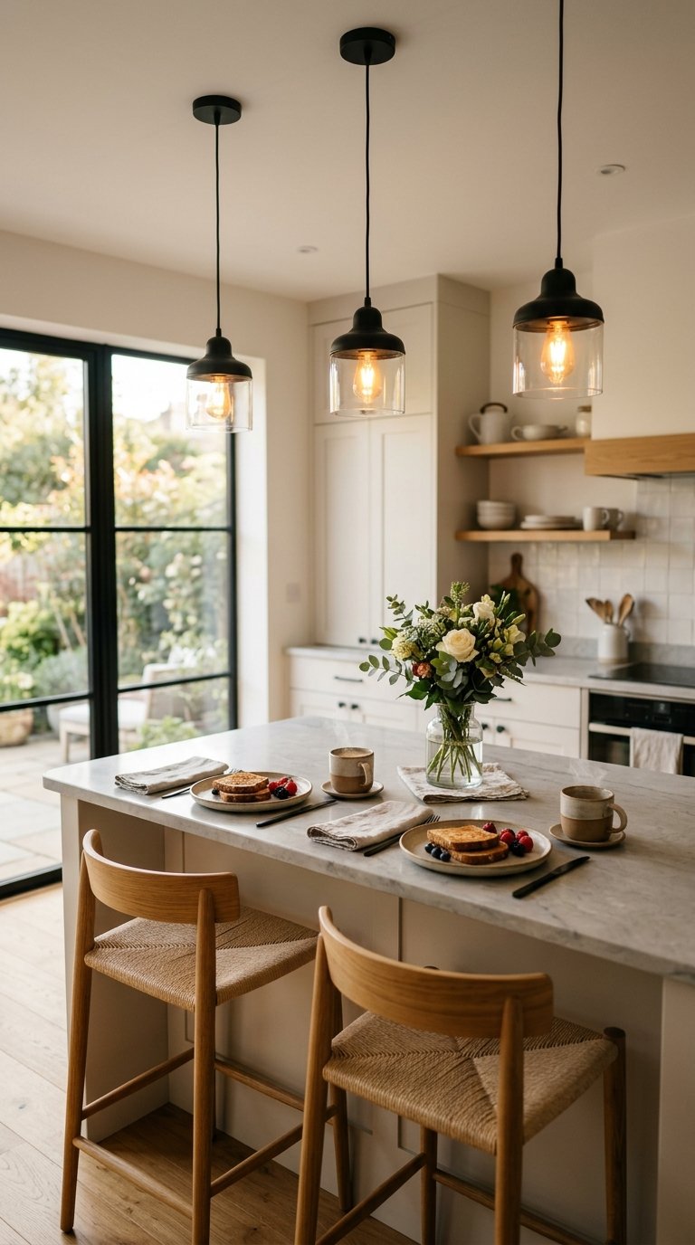 Use the Peninsula as a Breakfast Bar with Pendant Lights Above