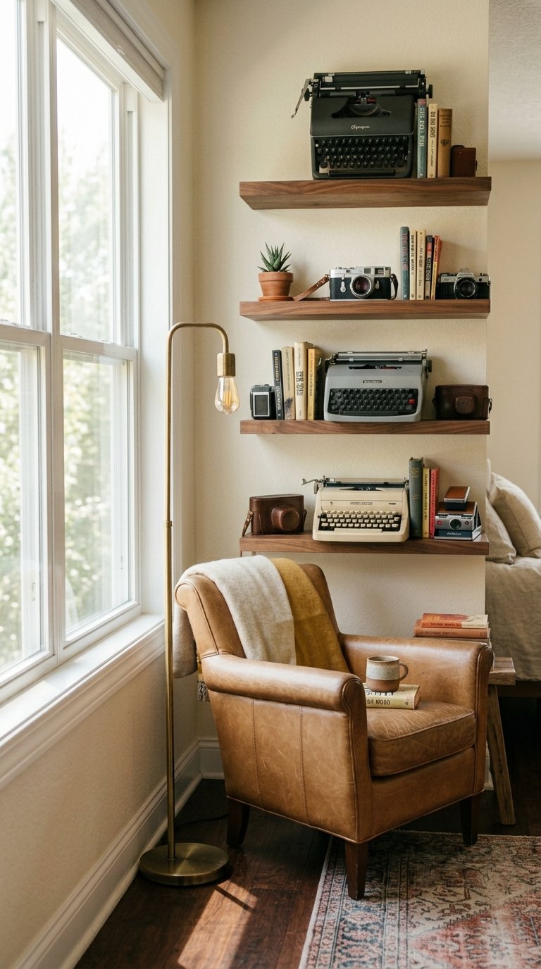 Vintage Typewriter or Camera Collection as a Shelf Display