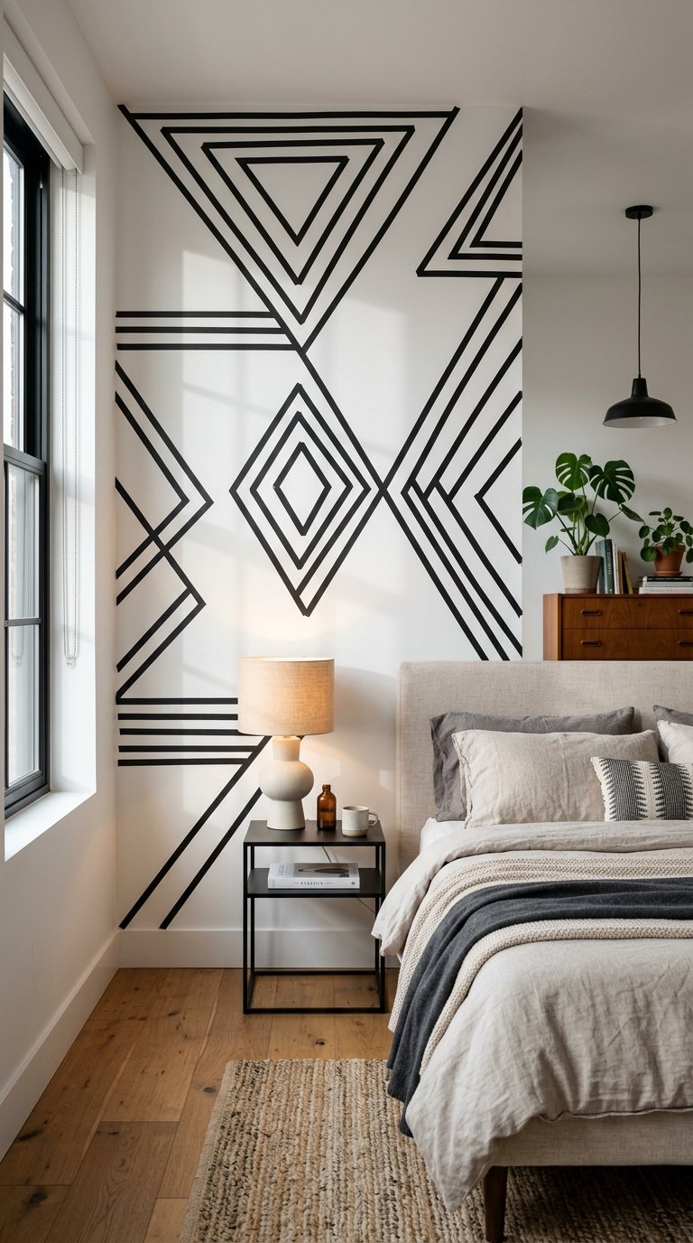Washi Tape Geometric Pattern on One Wall