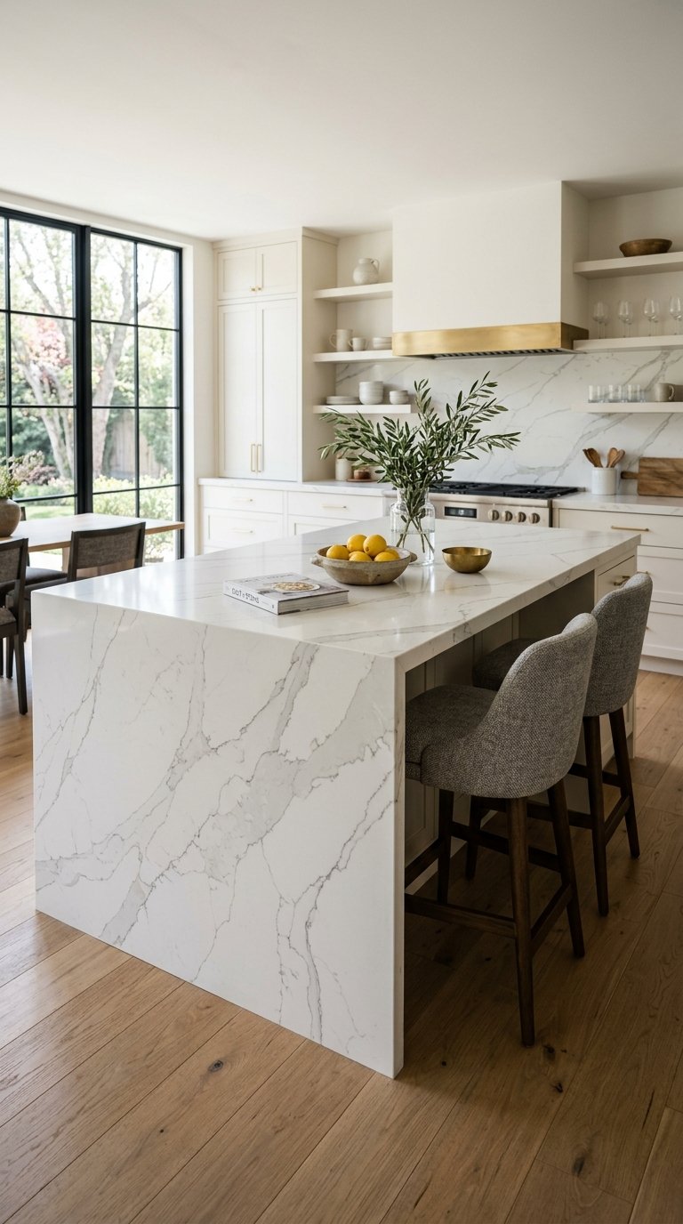 Waterfall Countertop on the Kitchen Island