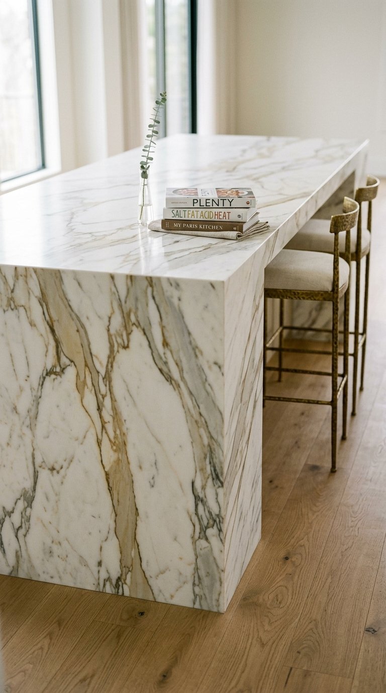 Waterfall Island in Calacatta Marble