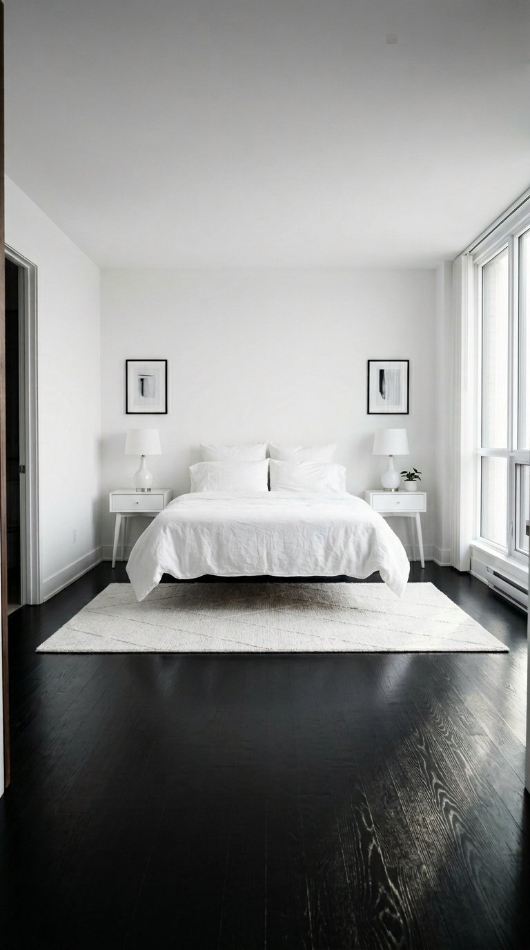 White Bedroom With Black Floor