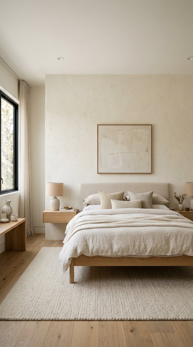 White Bedroom with a Single Cream Textured Accent Wall