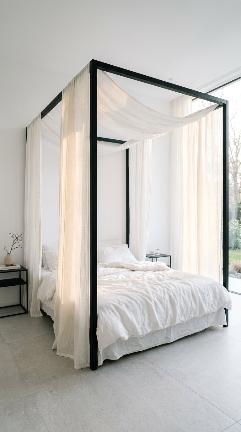 White Canopy Bed With Black Canopy Frame