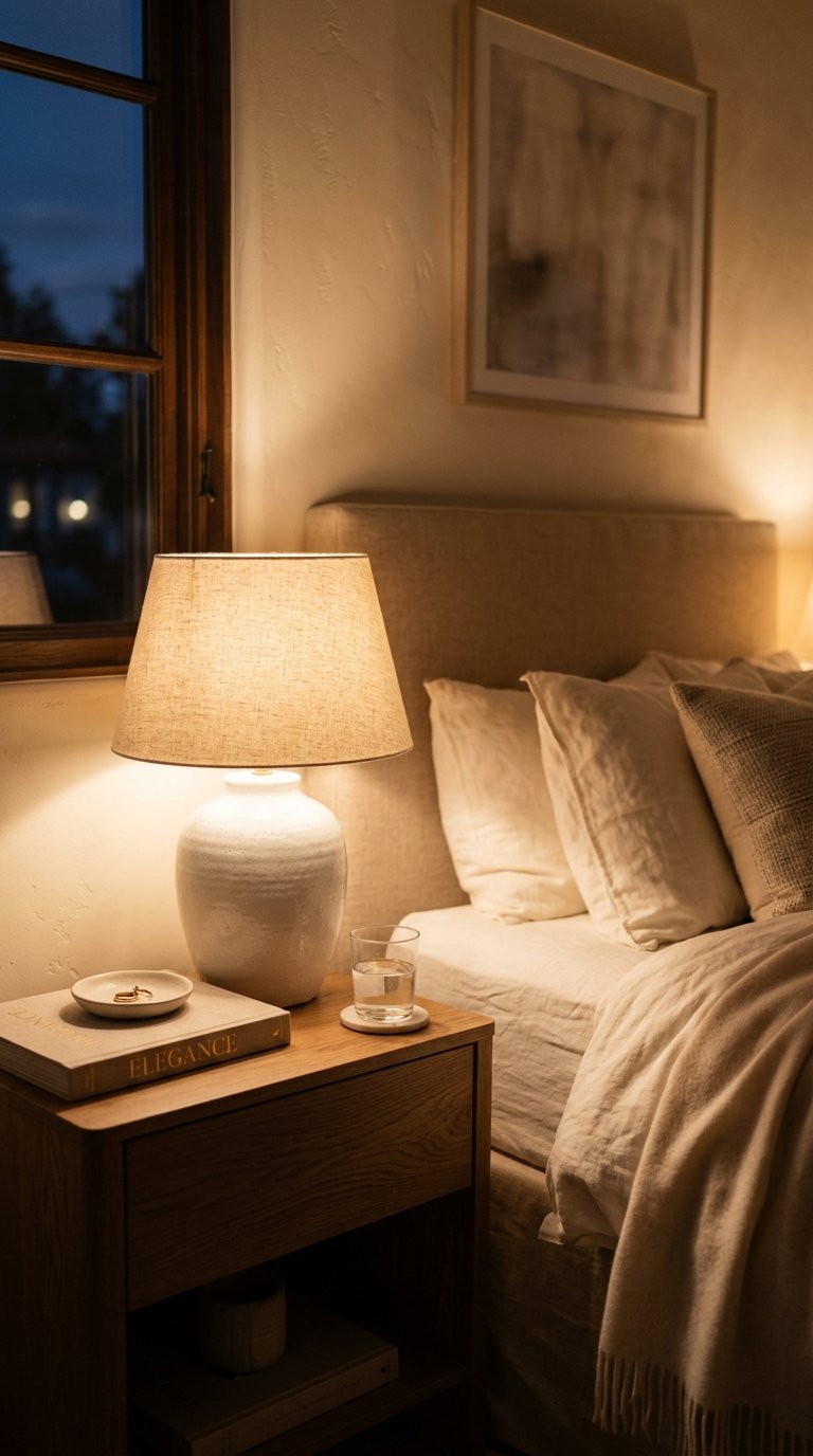 White Ceramic or Plaster Table Lamps for Warm Ambient Light