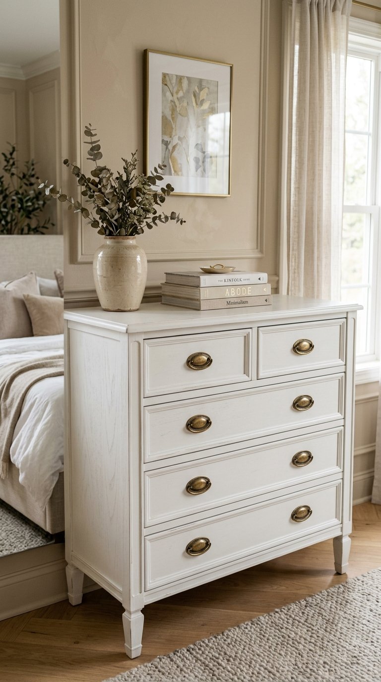 White Dresser with Aged Brass Hardware