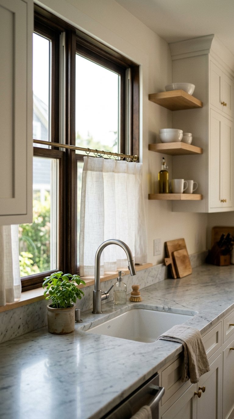 White Linen Cafe Curtains for Privacy Without Blocking Light