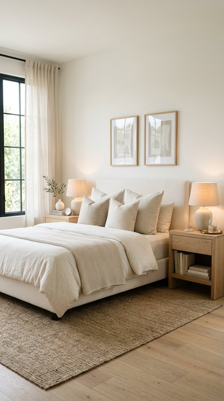 White Oak or Ash Wood Nightstands for Warm Contrast