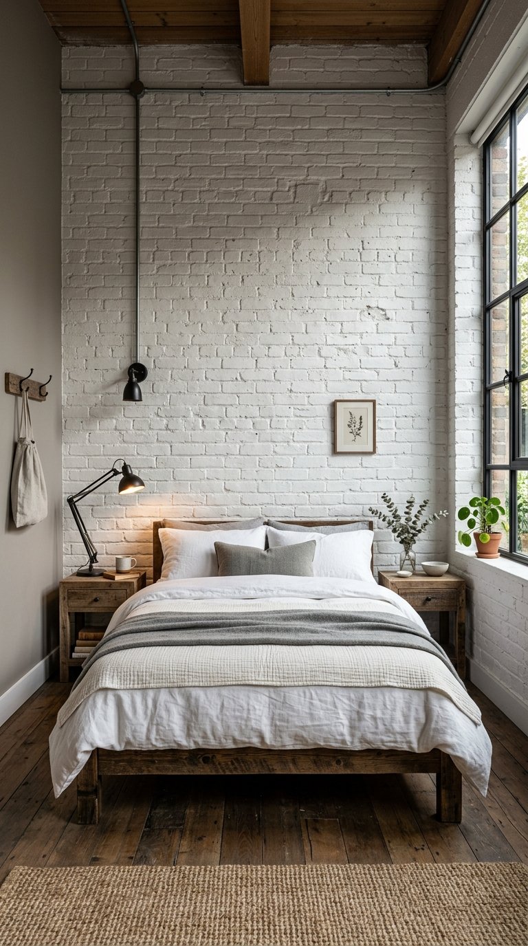 White Painted Brick or Faux Brick Accent Wall