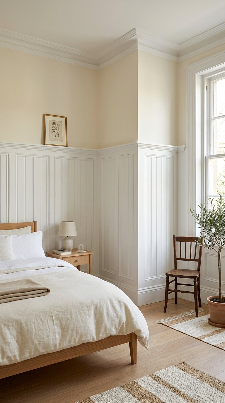 White Wainscoting on the Lower Half of All Four Walls