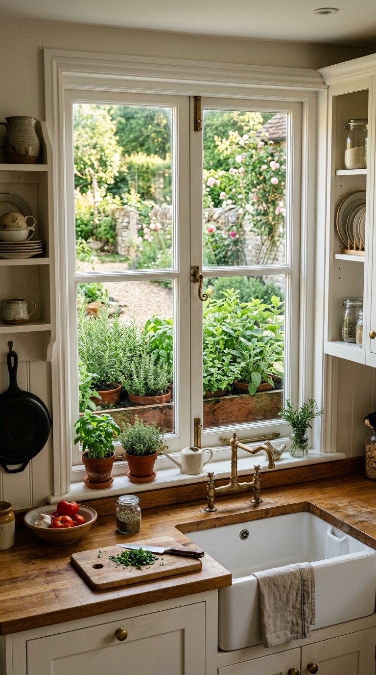 Window Boxes Below Kitchen Windows for a Farmhouse Look