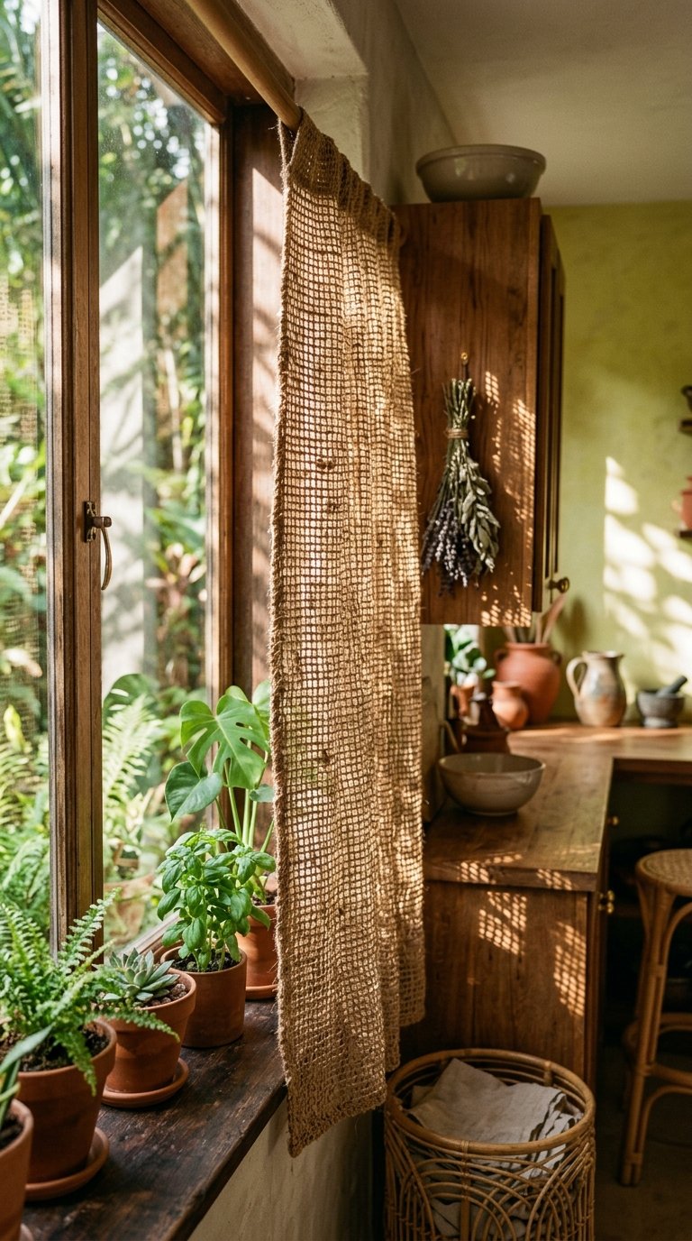 Woven Jute or Seagrass Curtains for a Natural Kitchen