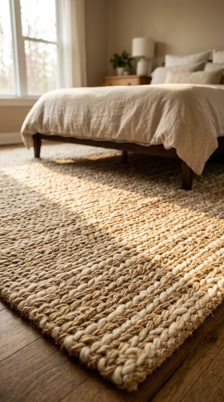 Woven Wool or Jute Area Rug to Ground the Bed Zone