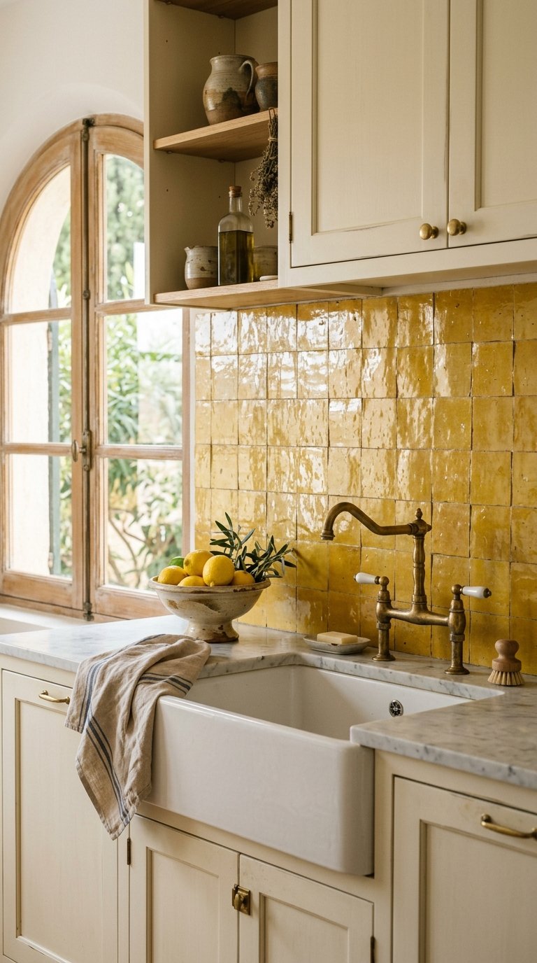 Yellow Zellige Tile Backsplash