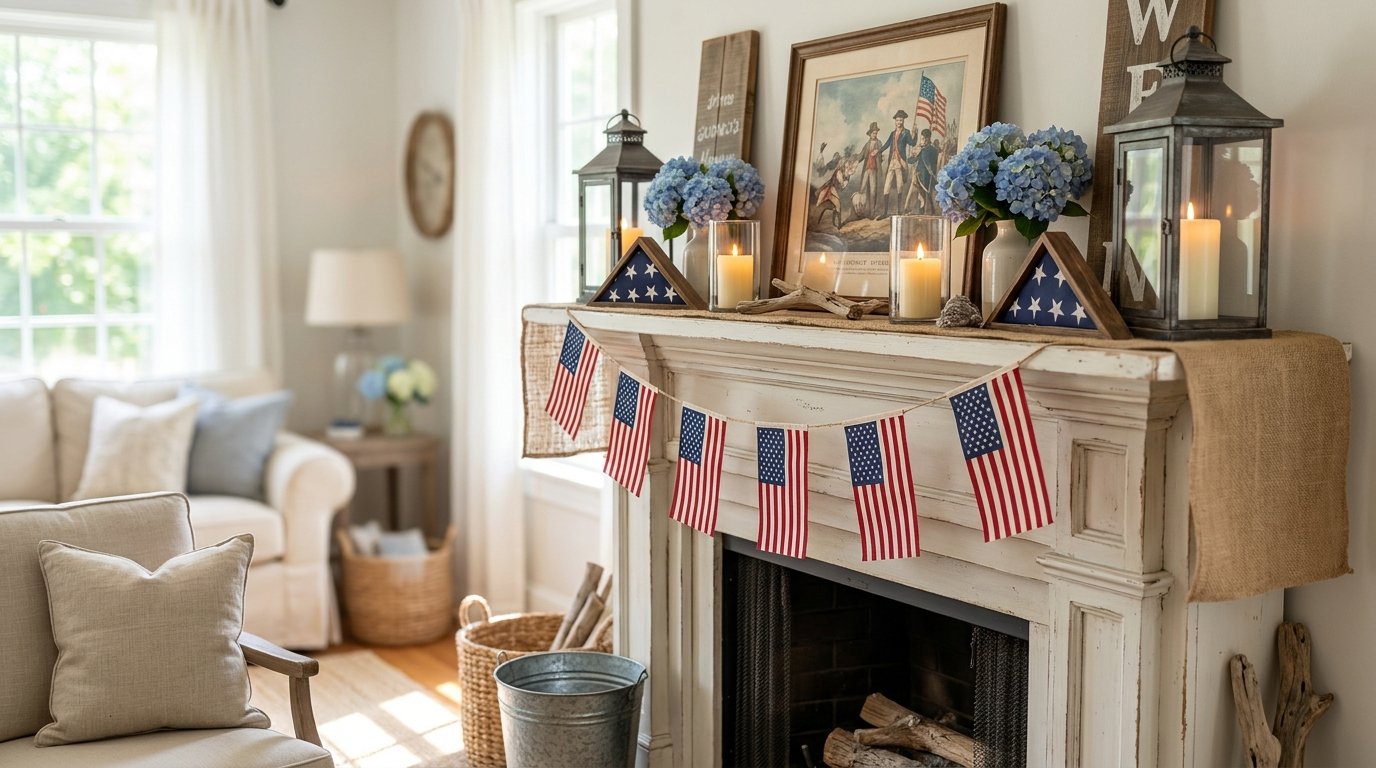 4th of july mantel decor
