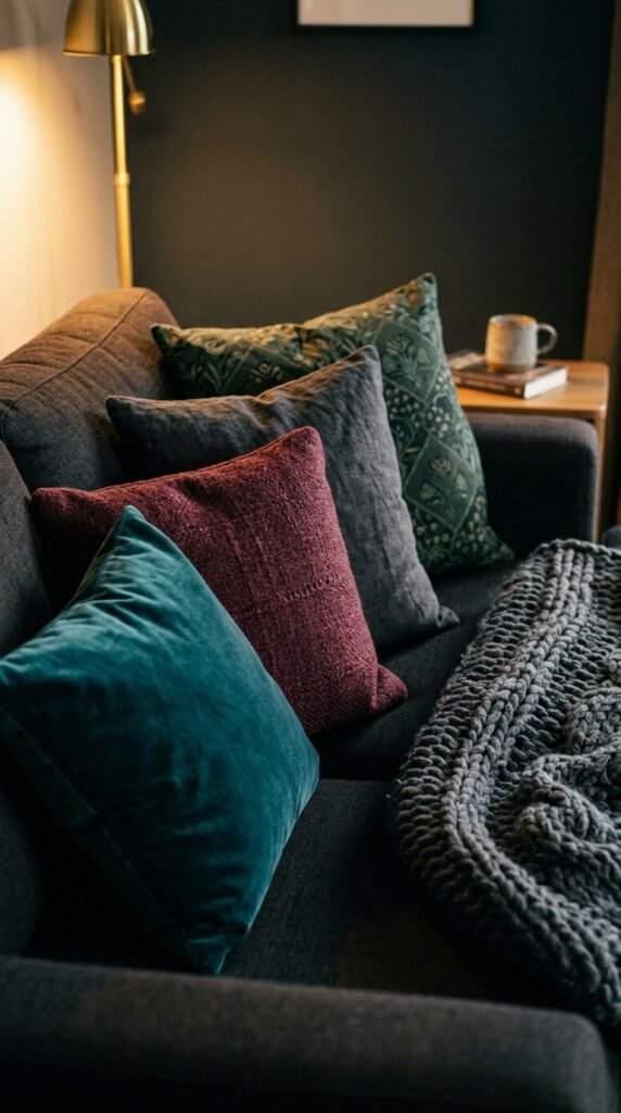 Add Layered Textiles in Complementary Dark Tones