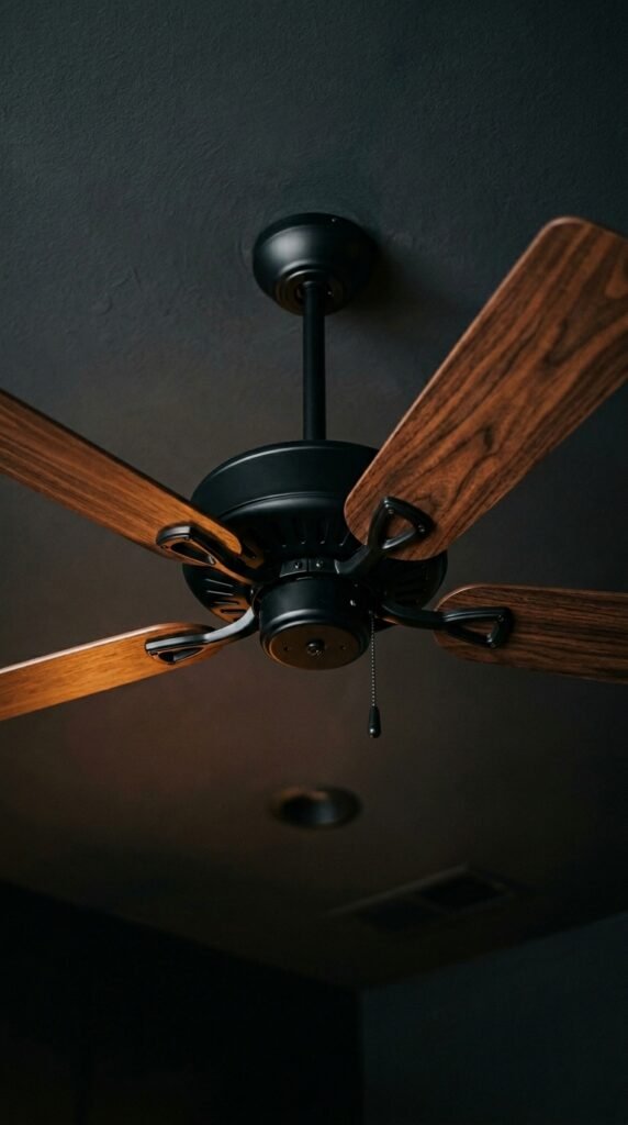 Add a Black Ceiling Fan With Wood Blades