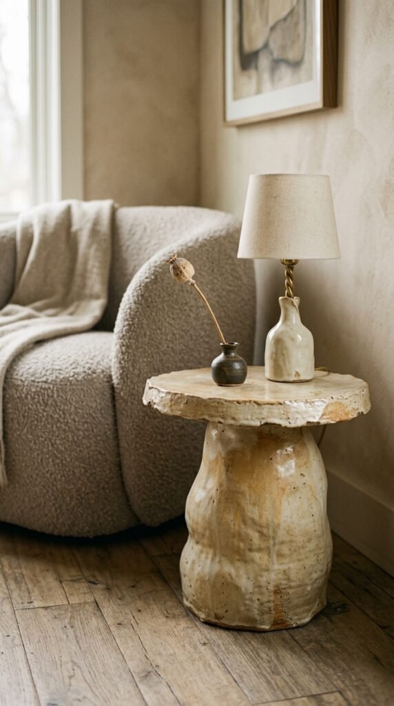 Add a Ceramic or Stone Side Table With an Irregular Form