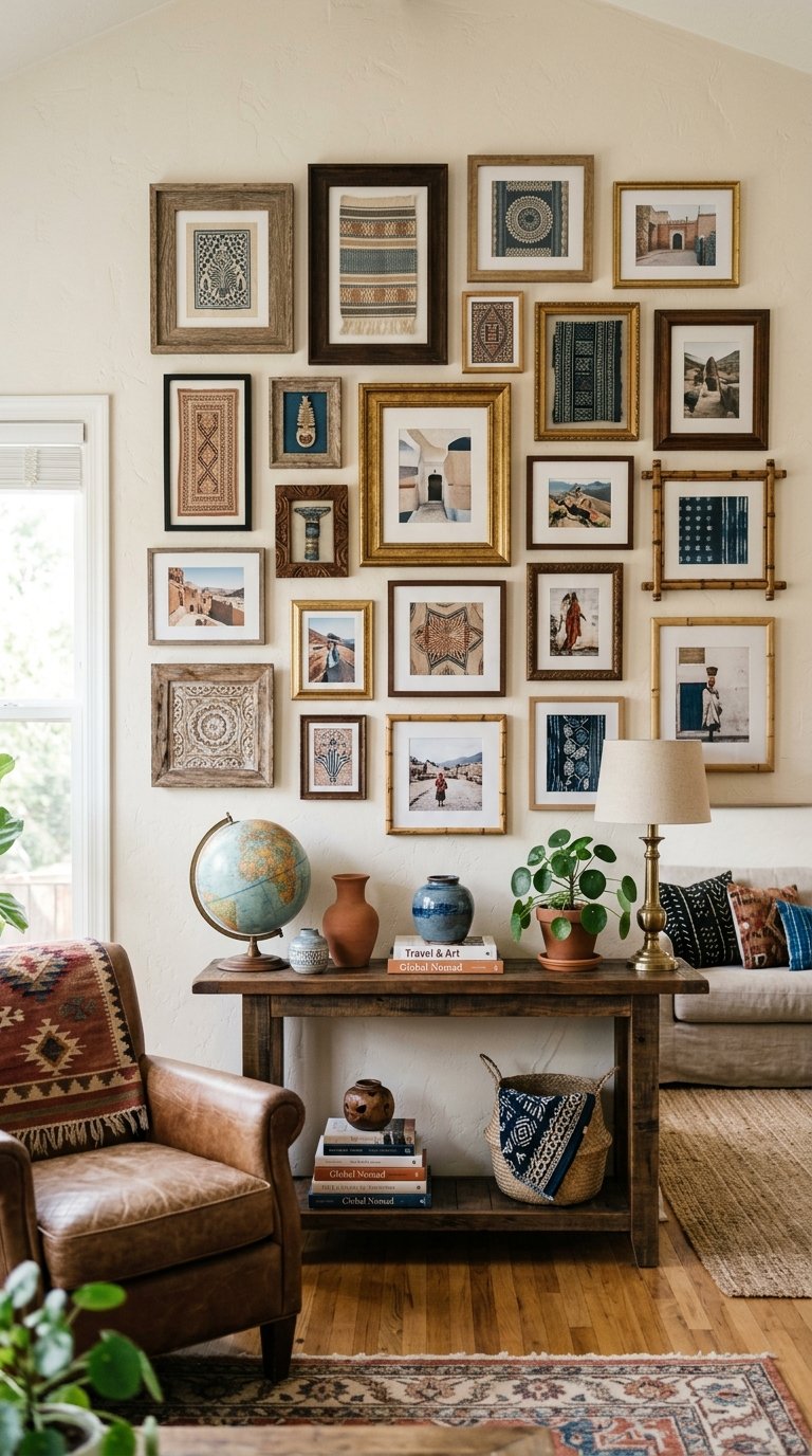 Add a Gallery Wall of Travel-Inspired or Global Art Prints