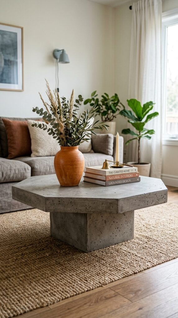 Add a Stone or Concrete Coffee Table for Cool Contrast