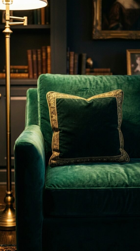 Add a Velvet Sofa in Deep Emerald or Navy