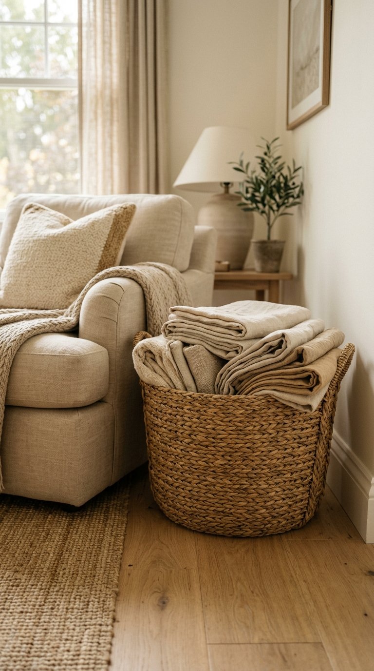Add a Woven Seagrass Basket for Storage