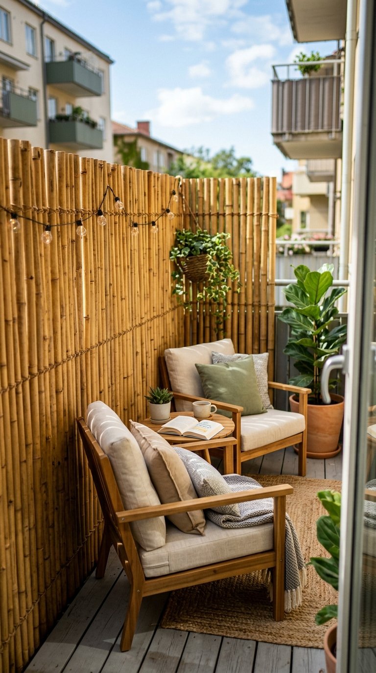 Balcony Privacy Screen Using Bamboo or Outdoor Fabric