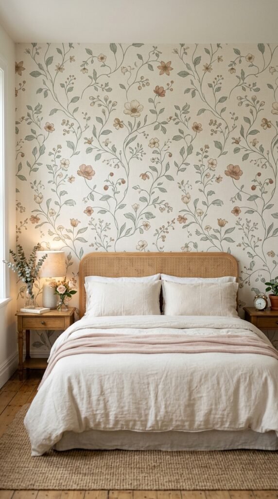 Botanical or Floral Wallpaper on One Wall
