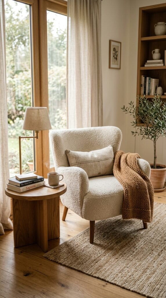Bring in a Bouclé or Velvet Accent Chair