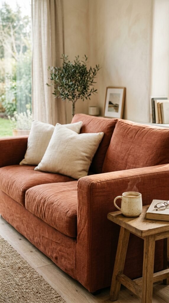 Build Your Base Around a Warm Terracotta Sofa