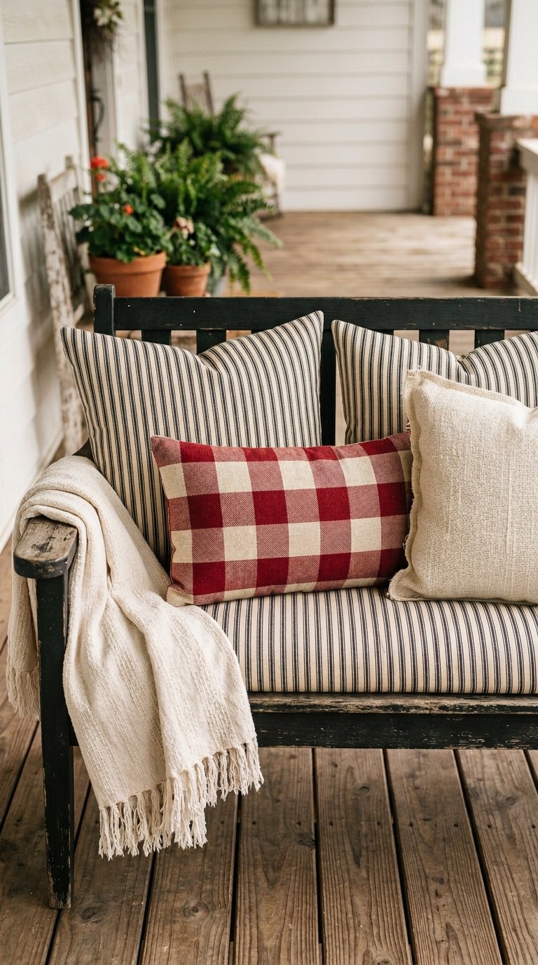 Burlap and Ticking Stripe Outdoor Cushions