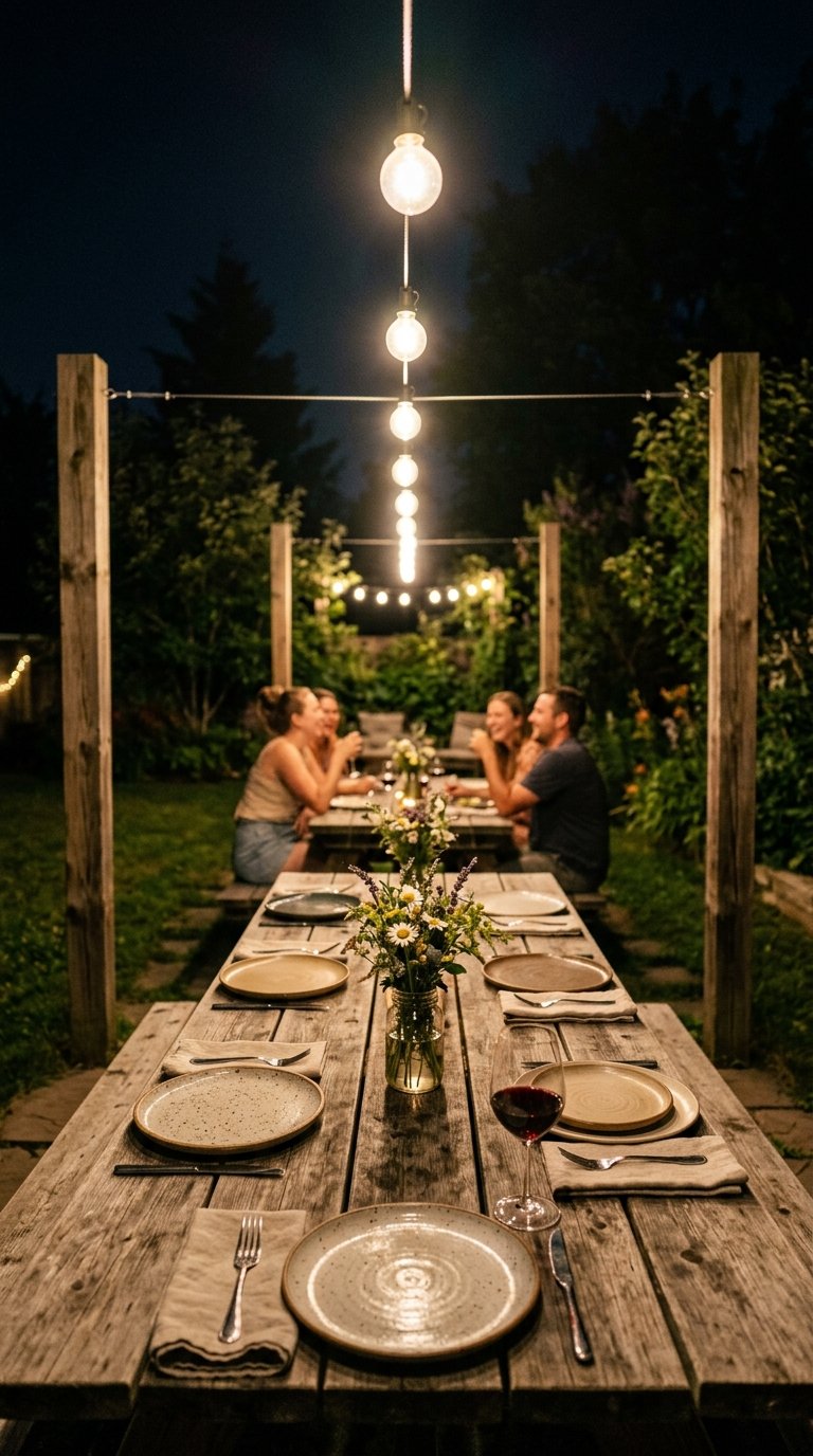 Cafe Lights on a Tension Wire System