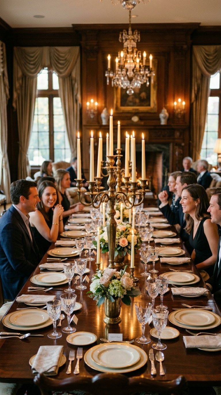Candelabra with Taper Candles for a Formal Dining Table