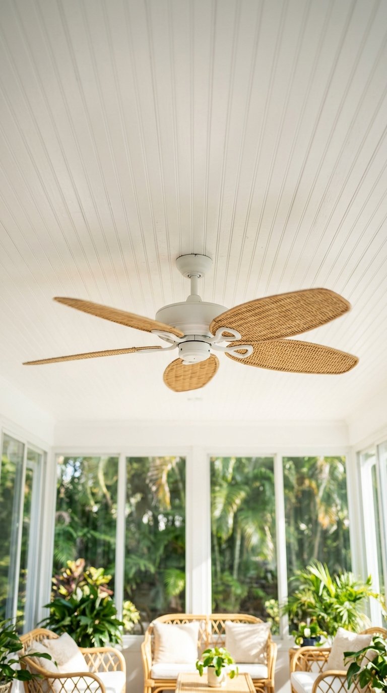 Ceiling Fan with a Rattan or Wood Blade for Airflow and Style